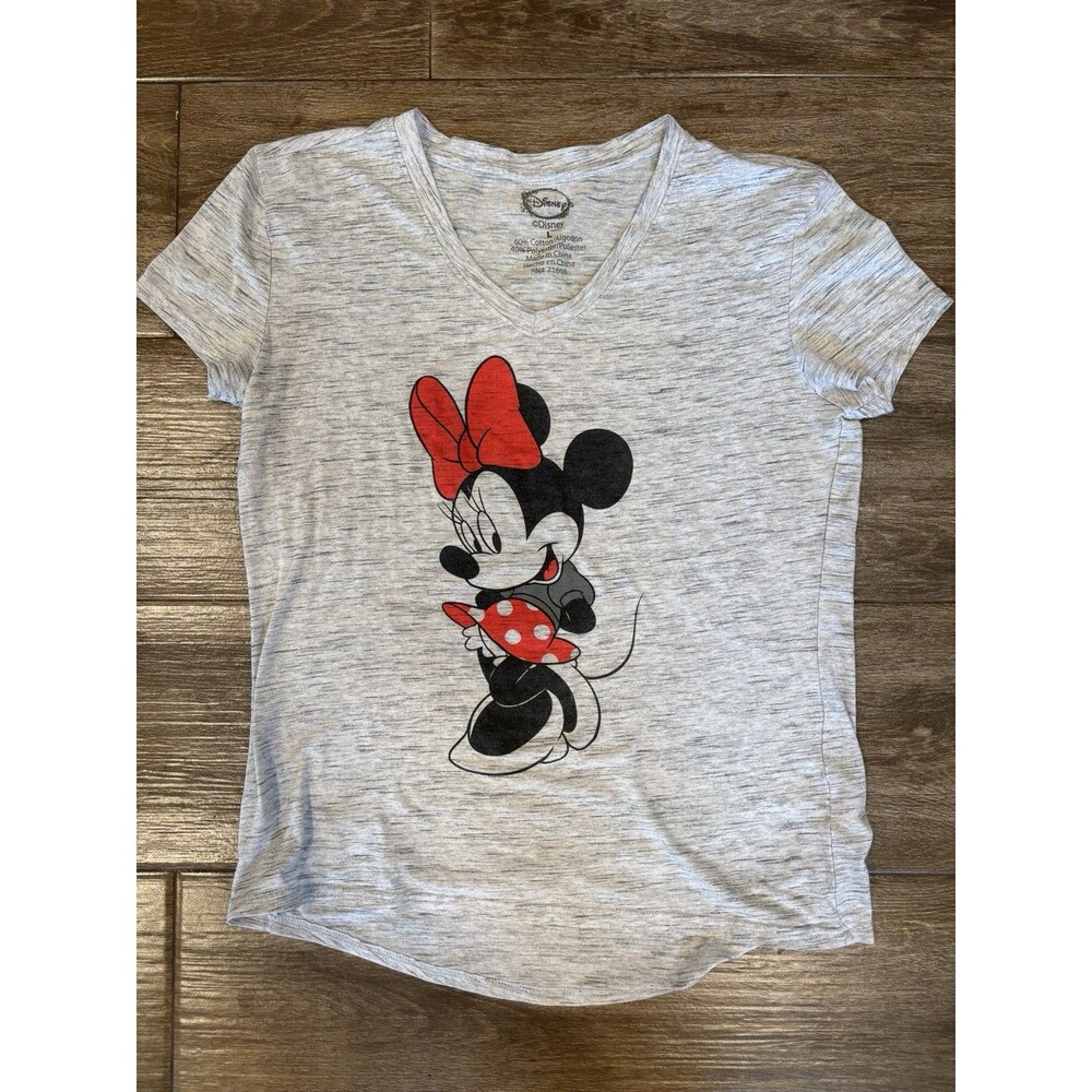 Women’s‎ L Minnie Mouse Disney T Shirt Gray Short Sleeve Shirt Lightweight Tee